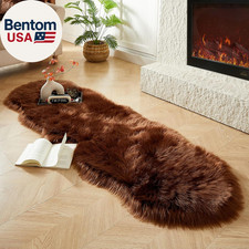 Faux Sheepskin Rug, Coffee Ultra Soft Fluffy Shag Area Rug, 2 X 6 Ft Faux Fur Ru