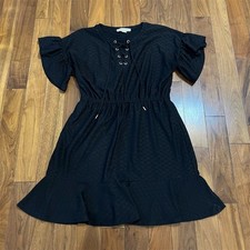 MICHAEL Michael Kors Dress Womens Size M Black Lace-Up Smocked Waist Mini