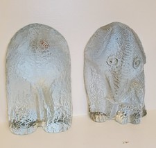 Vintage połowa wieku BLENKO Para Ręcznie robione szkło artystyczne Słoń Podkładki do książek HEAVY CLEAR