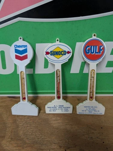 VINTAGE LOLLIPOP THERMOMETERS LOT OF 3 GULF SUNOCO CHEVRON NICE SHAPE WORKS!