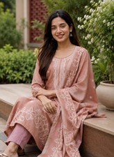 Maroon Cotton Kurti Pant Dupatta Set Indian Pakistani Ethnic Salwar Kameez