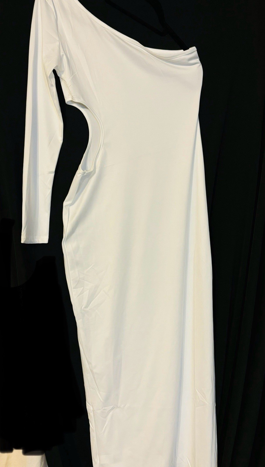 White One Shoulder Long Sleeve Asymmetric Maxi Dress for Women