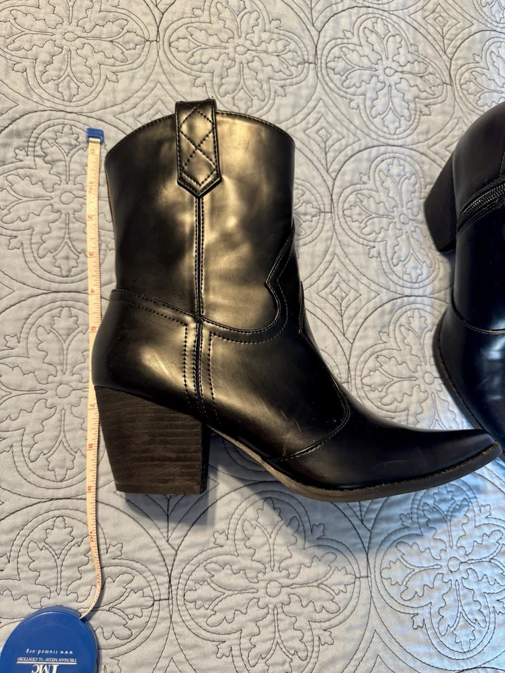 Bota de Vaquero Corta Coconuts Para Mujer Cuero Negro Tacón Talla 7 Zapato Punta Punta Foto 2 de 4