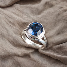 Blue Sapphire Gemstone 925 Sterling Silver Ring Handmade Jewelry Ring For Gift