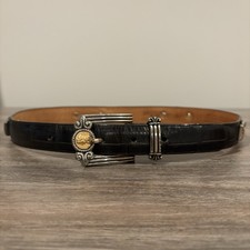 Brighton Museum Collection Black Croc Goth Belt Coins Silver Gold Buckle S  96
