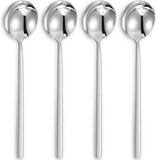 Premium Korean Soup Spoons with Long Handles, Set of 4, 18/10 Stainless Steel,