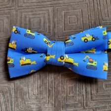 Bow Tie Construction Vehicle Blue Yellow Cute Pre-Tied Clip on Adjustable OCIA