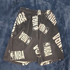 NBA All Over Logo Youth Performance Athletic Shorts Black White Size M 10-12
