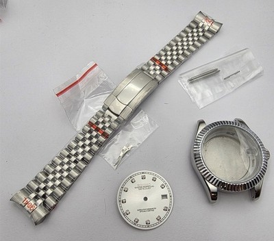 NEW AF SEIKO LEX DATE JUST SILVER DIAL SS KIT BEZEL GLASS STRAP DIAL CROWN CASE