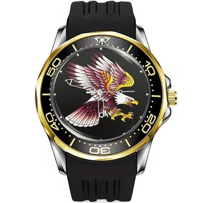 Flying Eagle Catching Prey Diver sportlicher Stil Silikon schwarzes Armband Armbanduhr