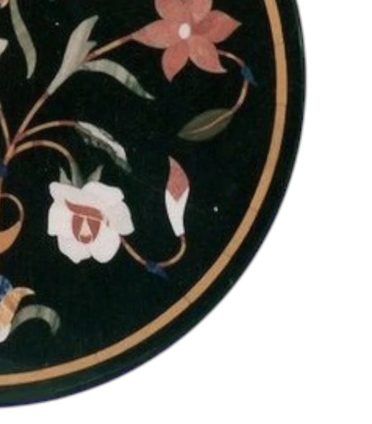 18" Black Marble Coffee Table Top Inlay Handmade Work Home Decor Gift - Image 4 of 4