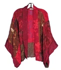 VTG CHICO'S Red/Brown OPEN FRONT Burnout SILK BLEND Drape KIMONO/CARDIGAN Sz S