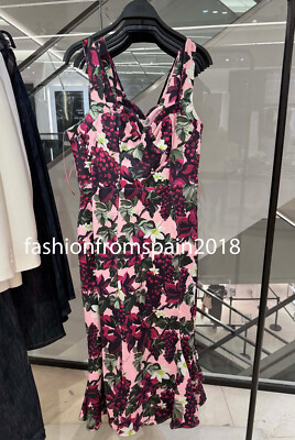 ZARA NEW WOMAN MIDI STRAPPY GODET FLORAL DRESS SWEETHEART