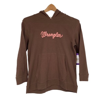 NWT Wrangler Womens XL Brown Waffle Knit Hoodie Kangaroo Pockets Graphic Print