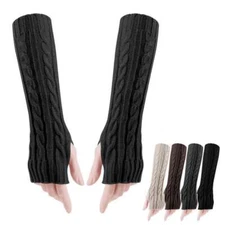 Women's Cable Fingerless Gloves Knit Arm Warmers Long Sleeve Winter Warm Mittens