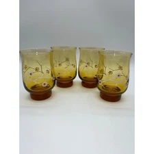 Vintage Libby Amber Glass Tumblers Cherry Blossom Glasses