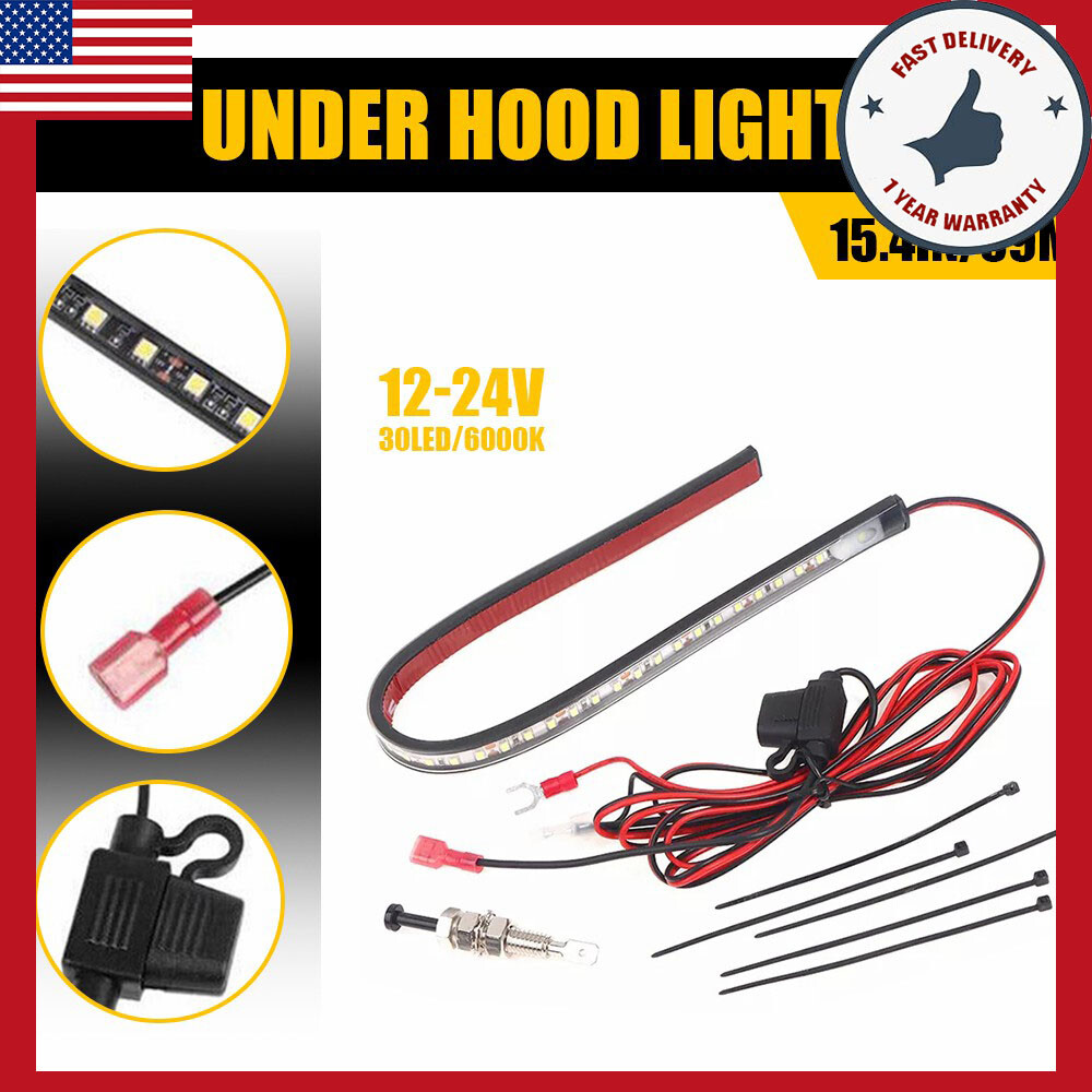 Universal Under LED Hood Panel Light Strips Kit Fit Any Vehicle Automatic on/off