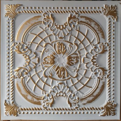 Ceiling tiles faux tin white gold bar cafe art decor wall panel PL31 10pcs/lot