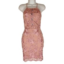 PAPAYA Purple Mauve Lace Cut Out Halter Criss Cross Back Bodycon Dress M NWT