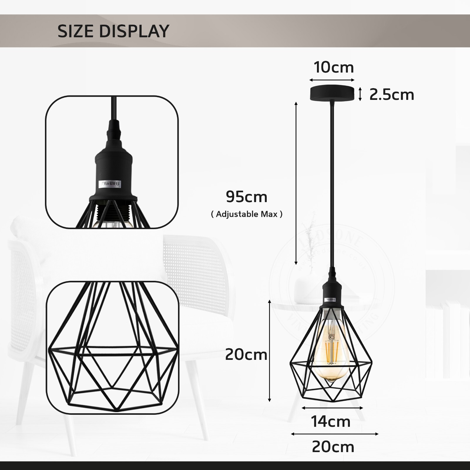 Vintage Industrial Pendant Light Modern Hanging Retro Lamp Cage Ceiling