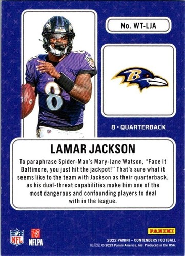 2022 Panini Contenders Winning Ticket Emerald #WT-LJA Lamar Jackson Ravens - Picture 2 of 2