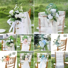 Artificial Flower Chair Back Floral Ribbon Banquet Wedding Chair Flower Decor