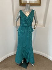 David Meister Sleeveless Peplum Jacquard Green Floral Gown Size 6