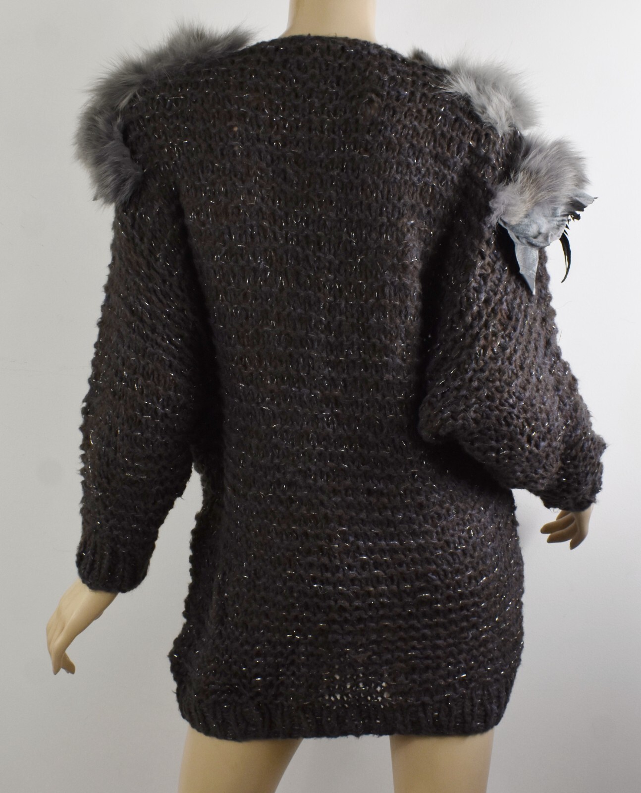 Vintage 80's SARA MILLER CREATIONS Genuine Fur & Feather Wool Sweater M/L image 6