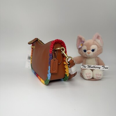 Coach Swinger Bag 20 With Rainbow Crochet Yarn Leather Handle
