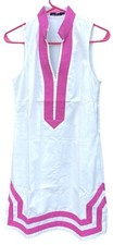 NEW Plumm 100% Cotton Shift DRESS Fuchsia Pink White Tunic Kurta PREPPY Beach