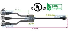 3-Way AC Power Y Splitter Extension Cord - Save AC Outlet Space 18" Long Cord