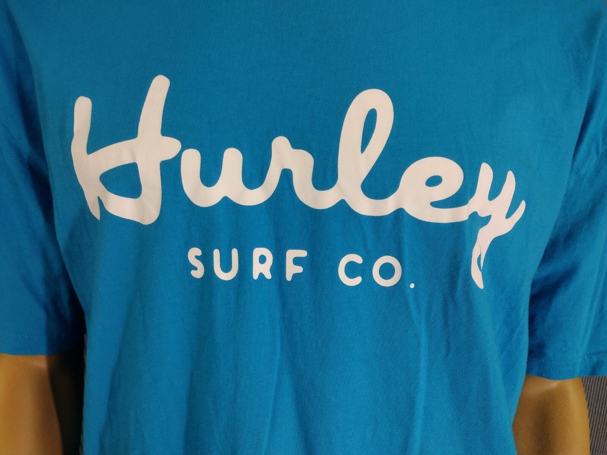 HURLEY T - Shirt Bright Blue Cursive Hurley White Graphic SS