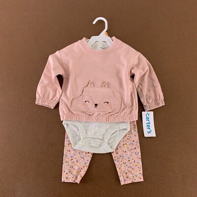 Carters Baby Girl 12 Months Pink/Heather 3-Piece Pullover Sweater