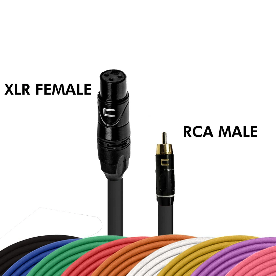3-Pin XLR Female to RCA Male Unbalanced Mono Cable - Custom Length, Color Cord - Image 2 of 4