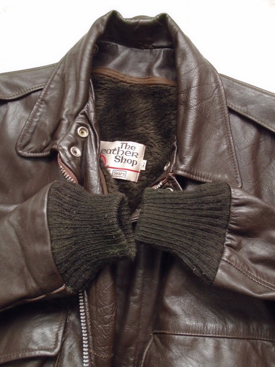 ジャケット・アウター 70s~80s Sears Leather jacket a-2 Vintage Sears Leather Jacket XL 80s A-2 Flight Bomber Brown