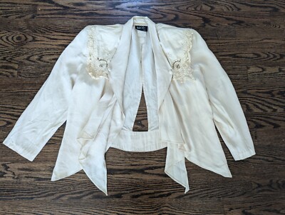 Womens Vintage Wild Rose Cream Open Back Crop Drapey Jacket Size 10 Made In USA 
