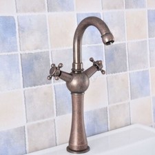 Antique Copper Cross Handle Swivel Spout Kitchen Sink Faucet Mixer Tap wsf628