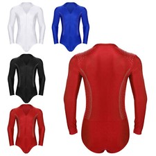 Mens Figure Skating Sparkling Costume Competition Bodysuit Eye-catching Tango