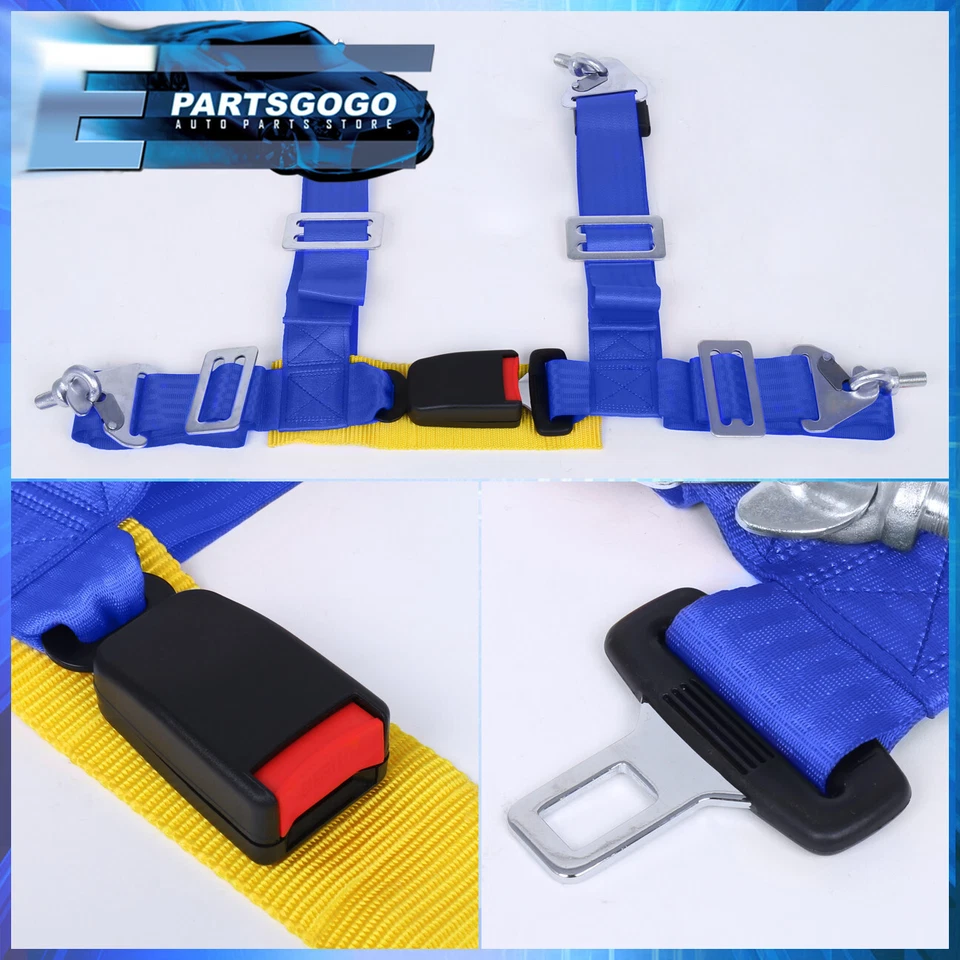 2" Blue Nylon 4 Point Harness Seat Belt Quick Release Latch Locking Pair - Imagem 2 de 2