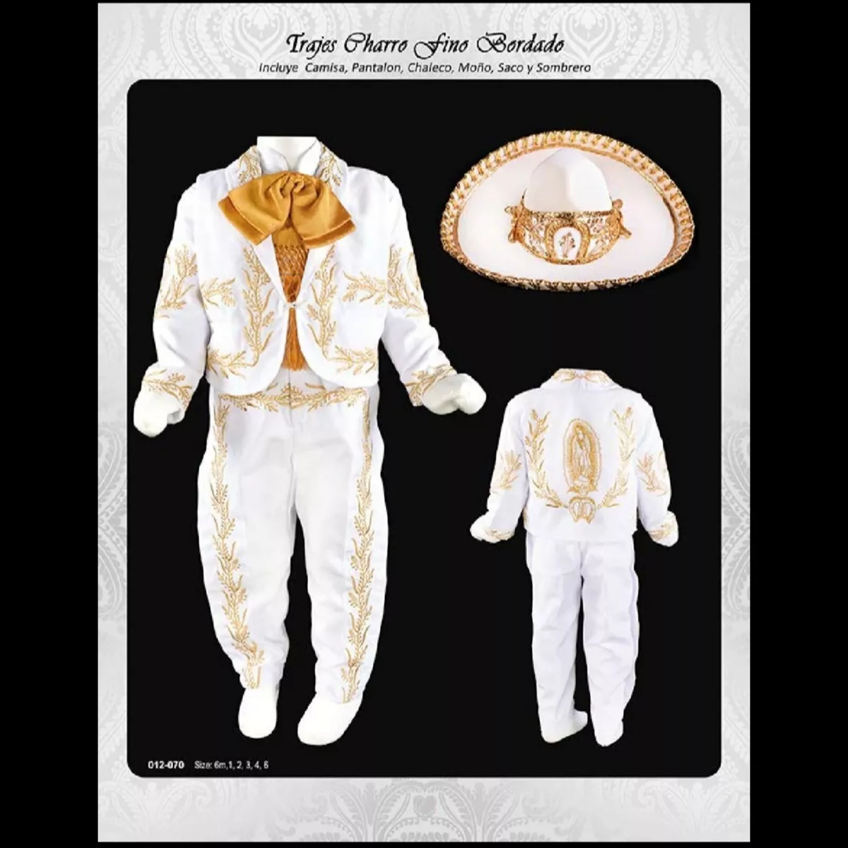 trolebús Monica Sabio Traje de charro para bautizo con La virgen Maria, Oro, Charro suit for baptism | eBay trolebús Monica Sabio Traje de charro para bautizo con La virgen Maria, Oro, Charro suit for baptism | eBay