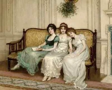 1800s Regency Era Women Canvas Art Print Vintage Style Decor