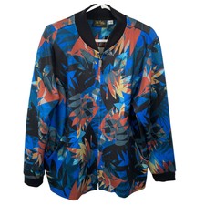 Bob Mackie Wearable Art Floral Bomber Jacket Womens Size Xl Coat Designer Print