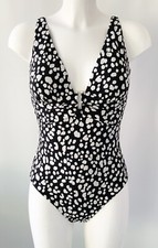 F F Black White Animal Print Swimsuit UK 14