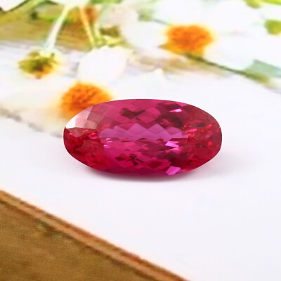 Premium Fine Natural Pinkish Red Burma Ruby Loose Oval Gemstone Cut - 33x16 MM
