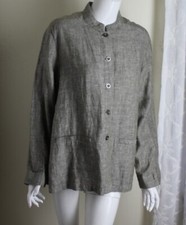NWT Chico's Sz 2 L RICE LINEN 100 Green Gray Asian Blazer Jacket Chic