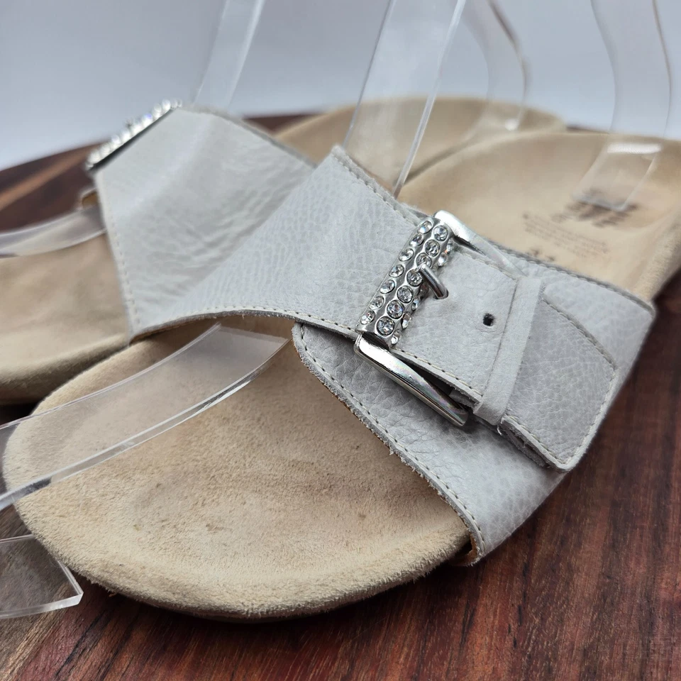 Spring Step Sandals Women's 37 / 6.5 Gray Tan Leather Comfort Slide Buckle - Image 4 of 4