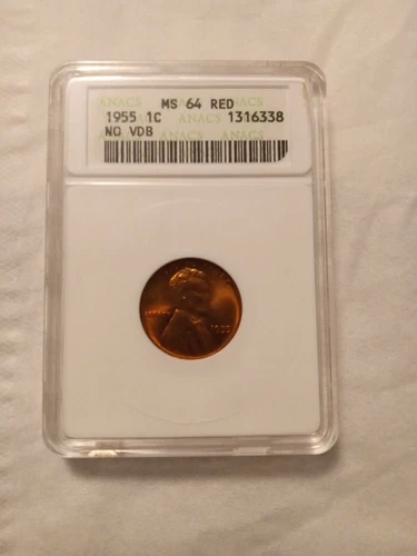 1955 No VDB Lincoln Wheat ANACS MS-64 RD