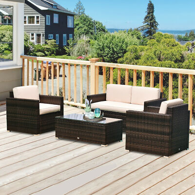 Outsunny 4-Piece Rattan Outdoor Wicker Furniture Set-Beige - Main Image