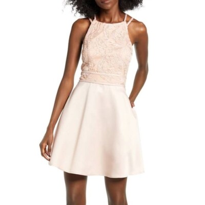 New Speechless Embroidered Lace Fit Flare Dress Nude Blush