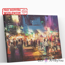 Paint By Numbers Kit Street Night Abstract Beginner Brush Home Kids Canvas Wall